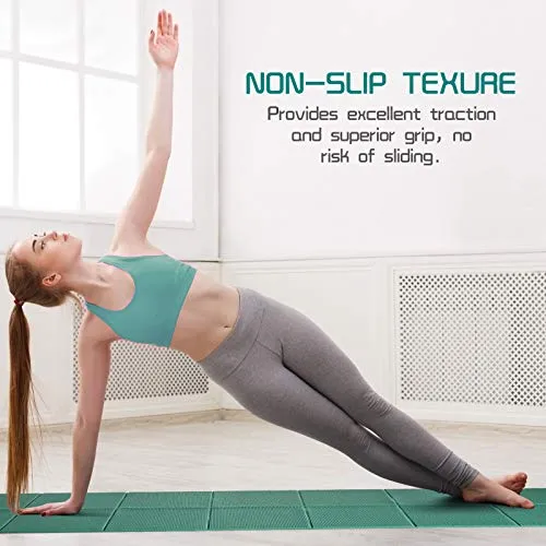 Avoalre Yoga Mat Foldable Non-Slip Portable 61CM x 173CM x 5MM Eco Friendly PVC Yoga Mat Thick Fitness Training Pilates Gym Exercise Mat Workout for Women Men Kids- Green