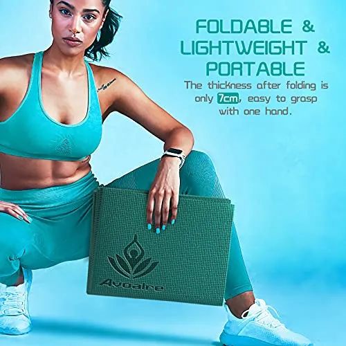 Avoalre Yoga Mat Foldable Non-Slip Portable 61CM x 173CM x 5MM Eco Friendly PVC Yoga Mat Thick Fitness Training Pilates Gym Exercise Mat Workout for Women Men Kids- Green