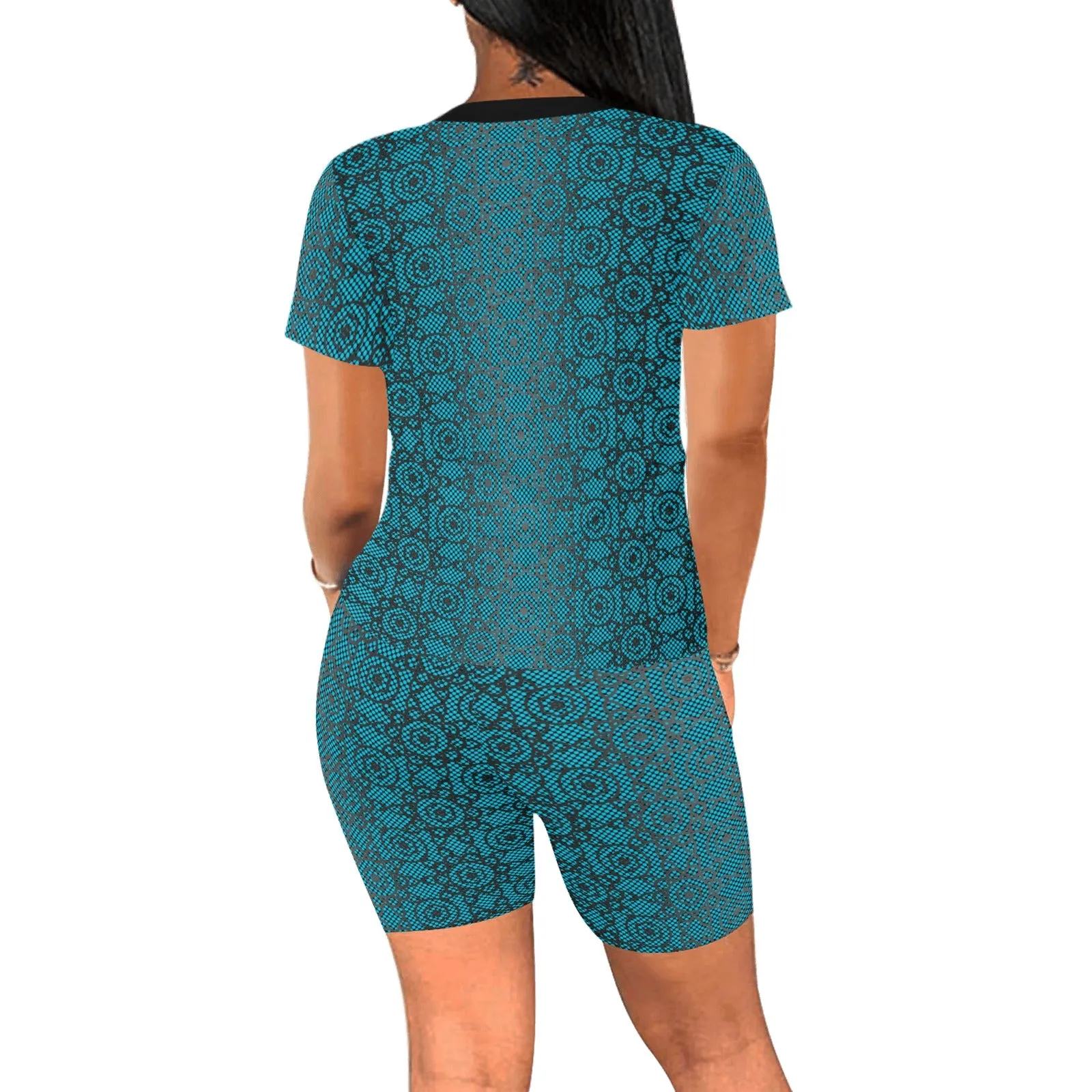blue skull leggings clear Women's Short Yoga Set