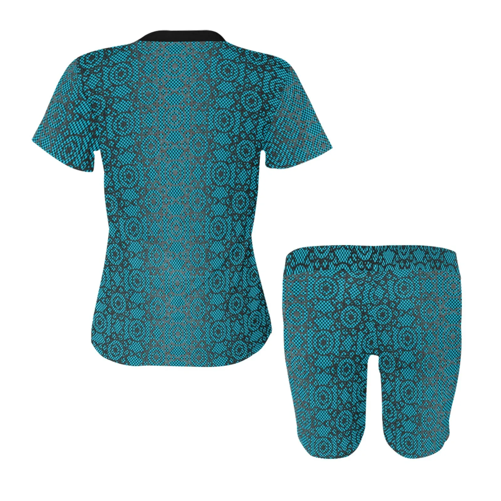 blue skull leggings clear Women's Short Yoga Set
