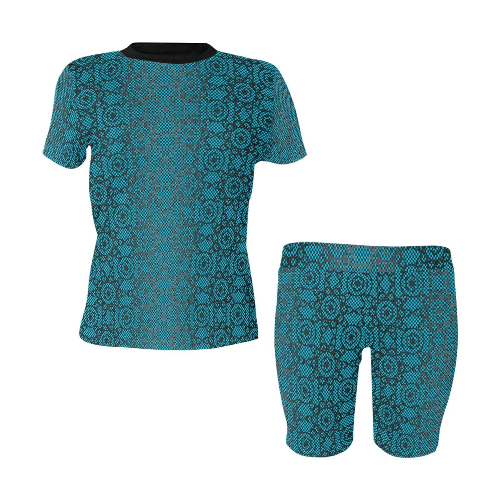 blue skull leggings clear Women's Short Yoga Set