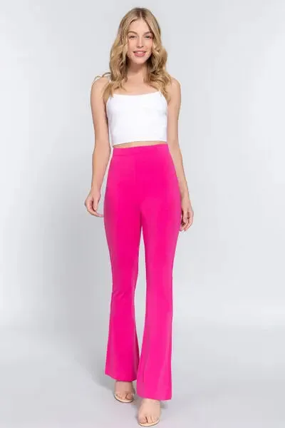 Blue Zone Planet |  ACTIVE BASIC Waist Elastic Slim Flare Yoga Pants