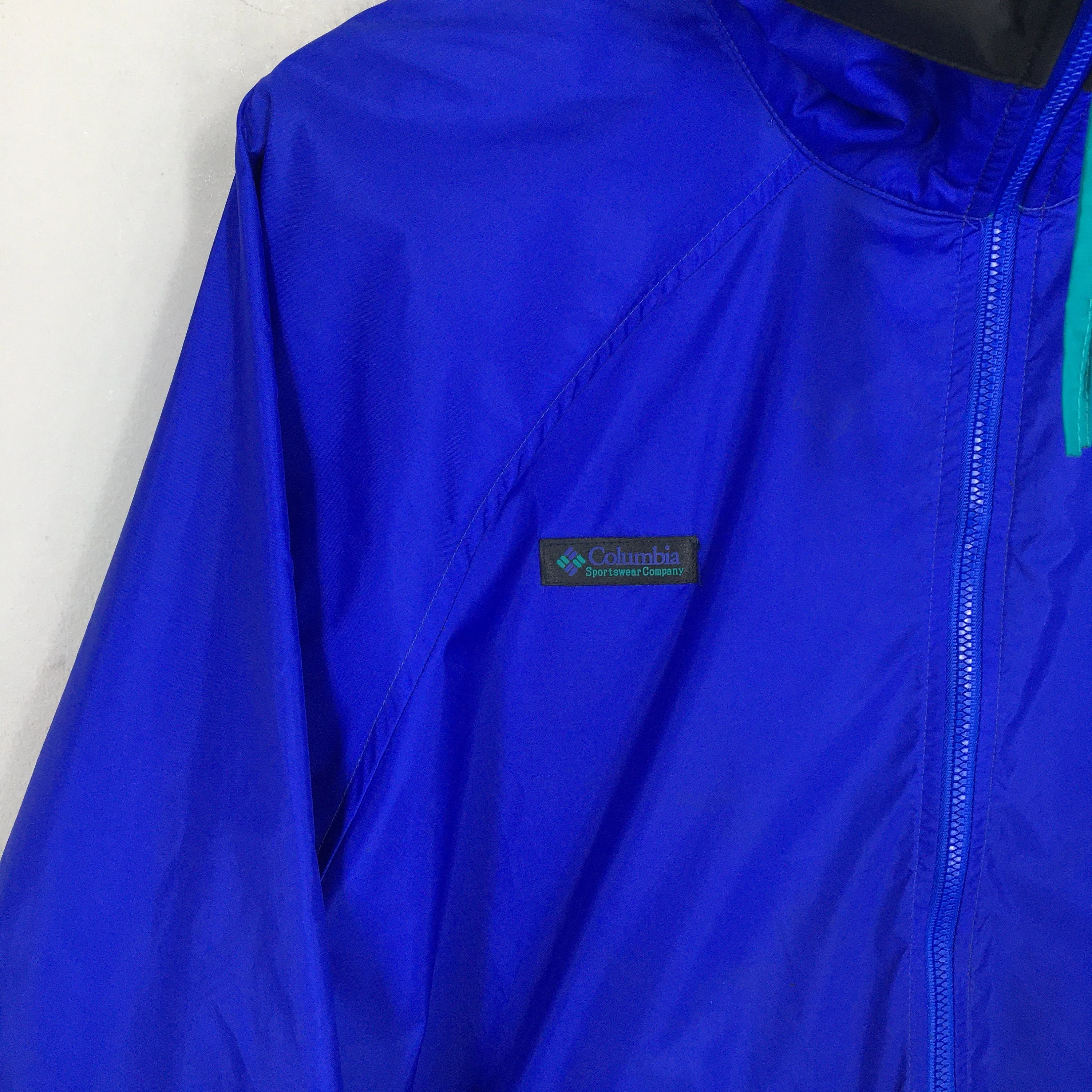 Columbia Windbreaker Anorak Blue Hoodie Jacket Medium