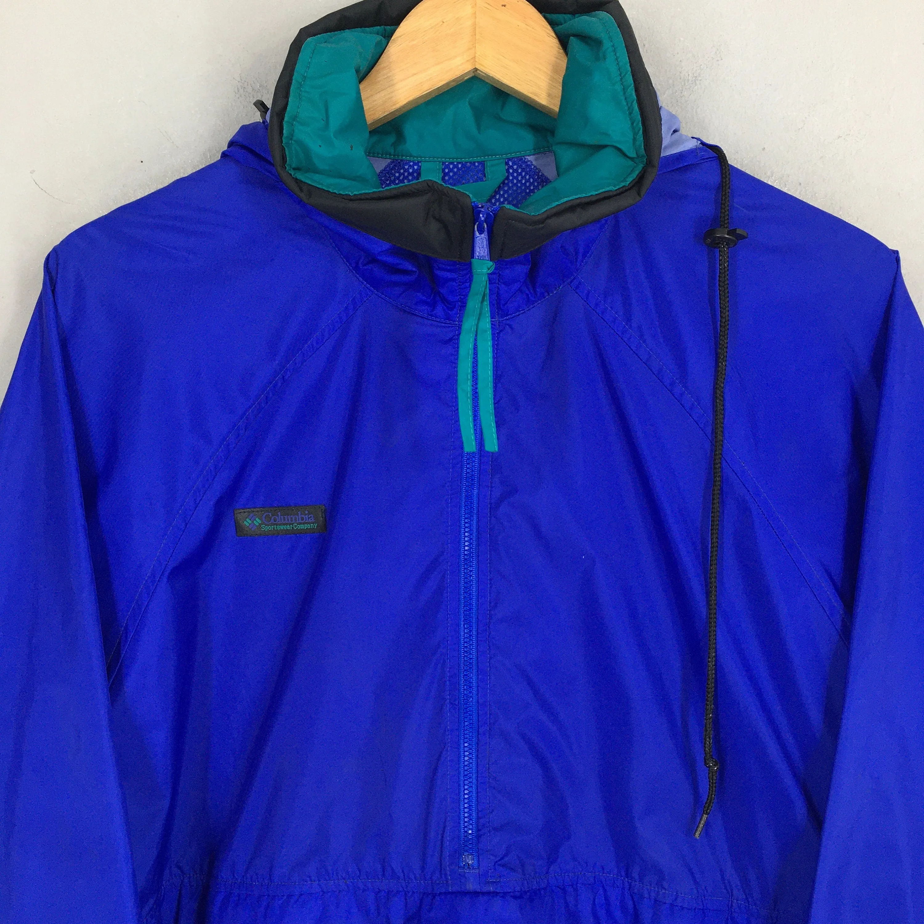 Columbia Windbreaker Anorak Blue Hoodie Jacket Medium