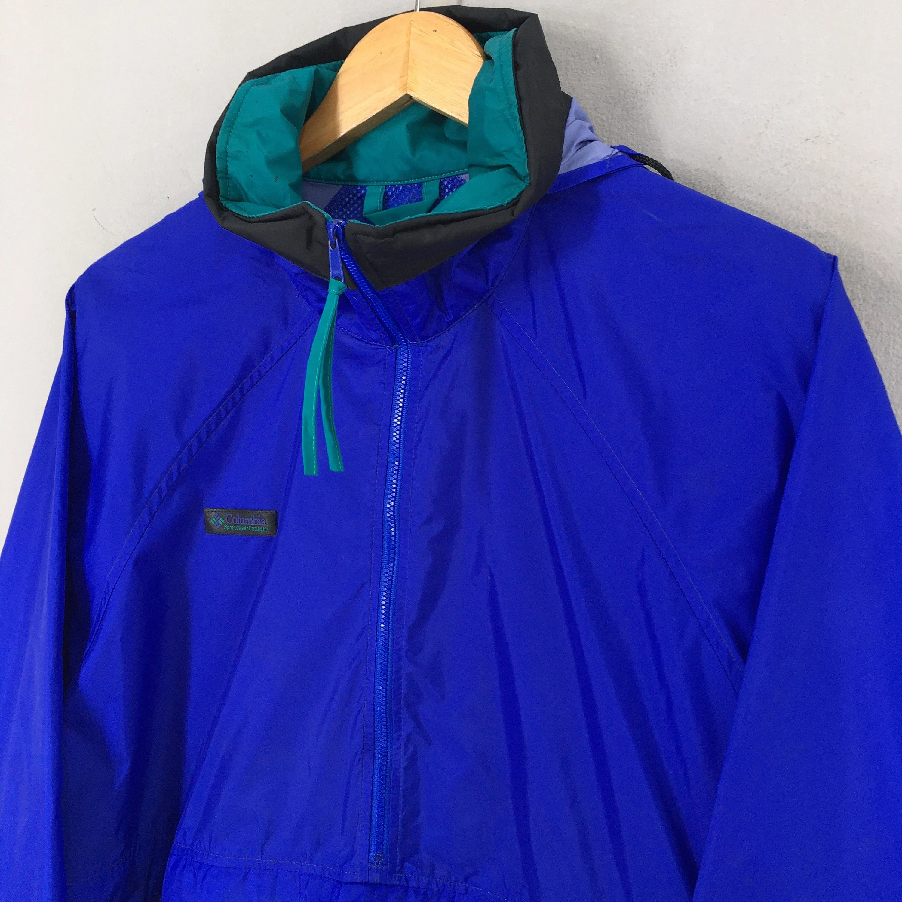 Columbia Windbreaker Anorak Blue Hoodie Jacket Medium
