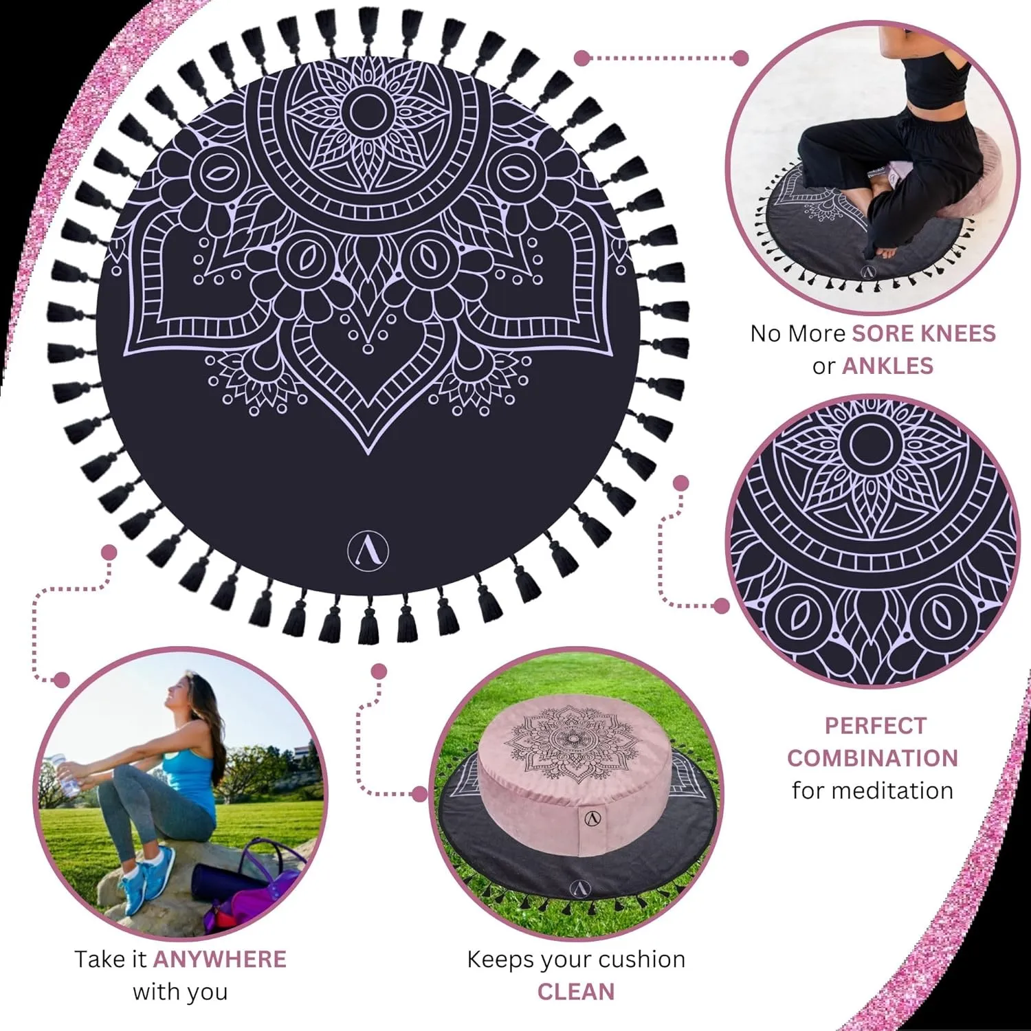 Meditation Pillow Set with Small Meditation Mat & Extra Cushion Cover