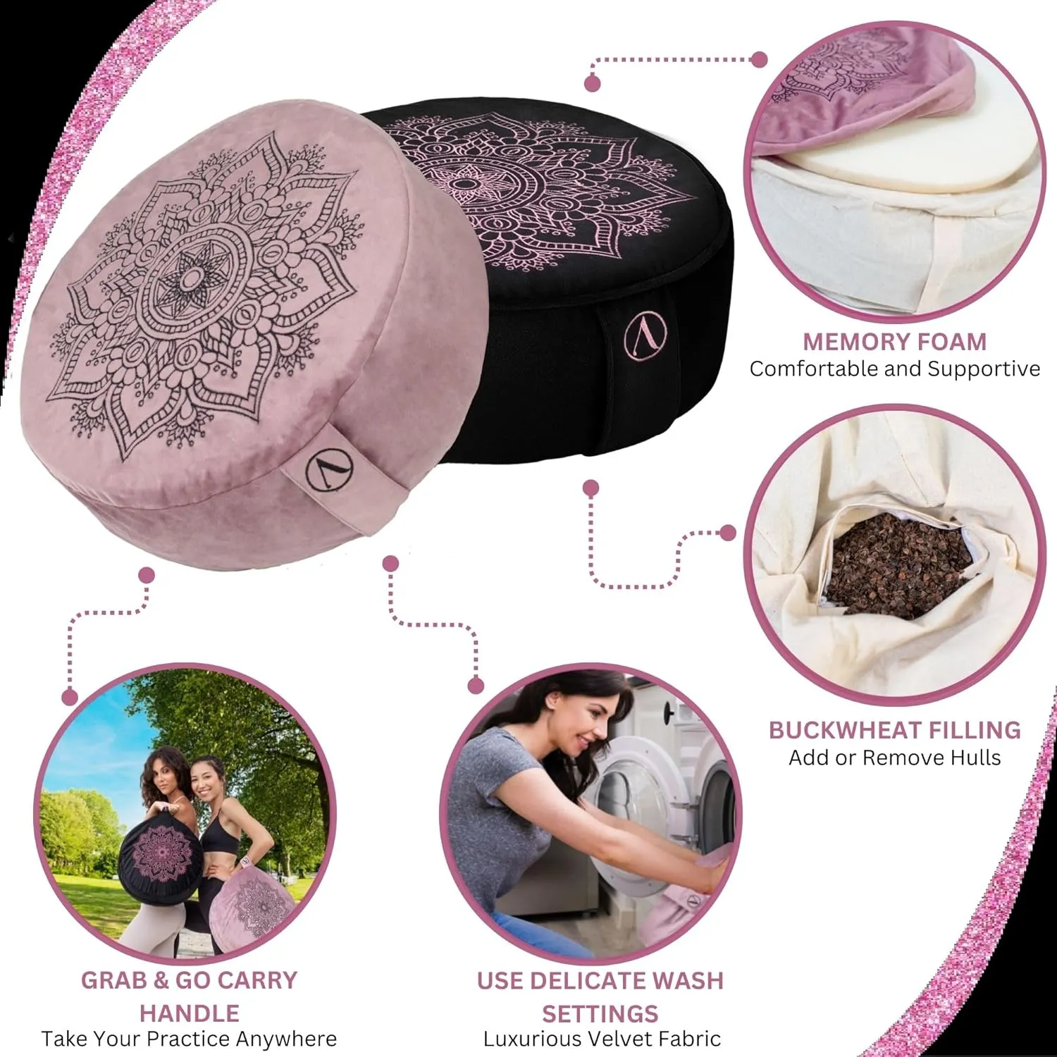 Meditation Pillow Set with Small Meditation Mat & Extra Cushion Cover