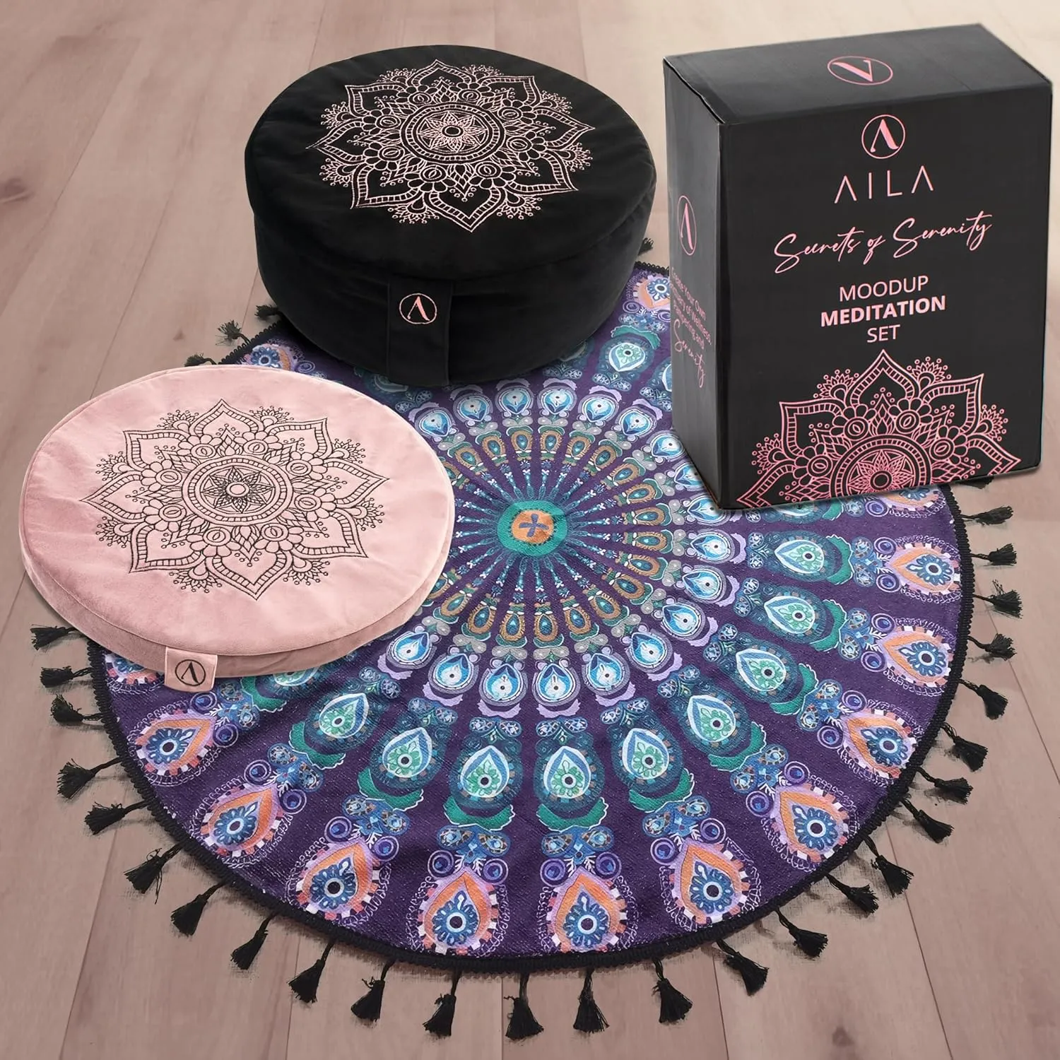 Meditation Pillow Set with Small Meditation Mat & Extra Cushion Cover