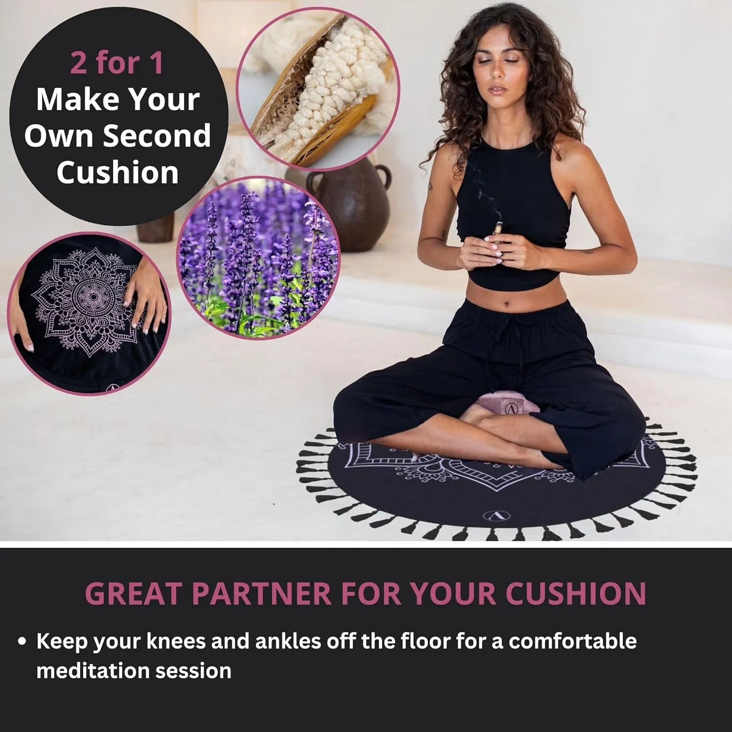 Meditation Pillow Set with Small Meditation Mat & Extra Cushion Cover