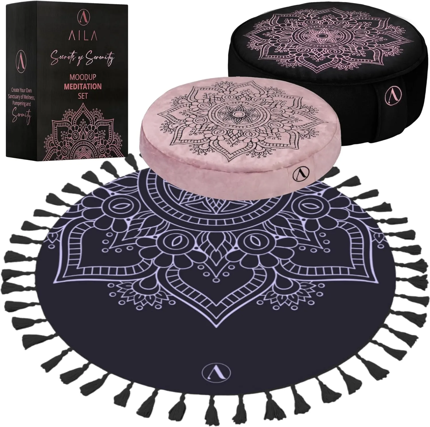 Meditation Pillow Set with Small Meditation Mat & Extra Cushion Cover