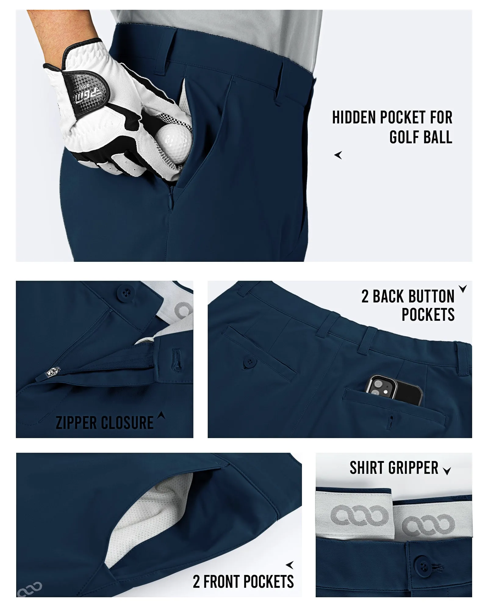 Men's 10" UPF 40  Water-Resistant Golf Shorts with 5 Pockets