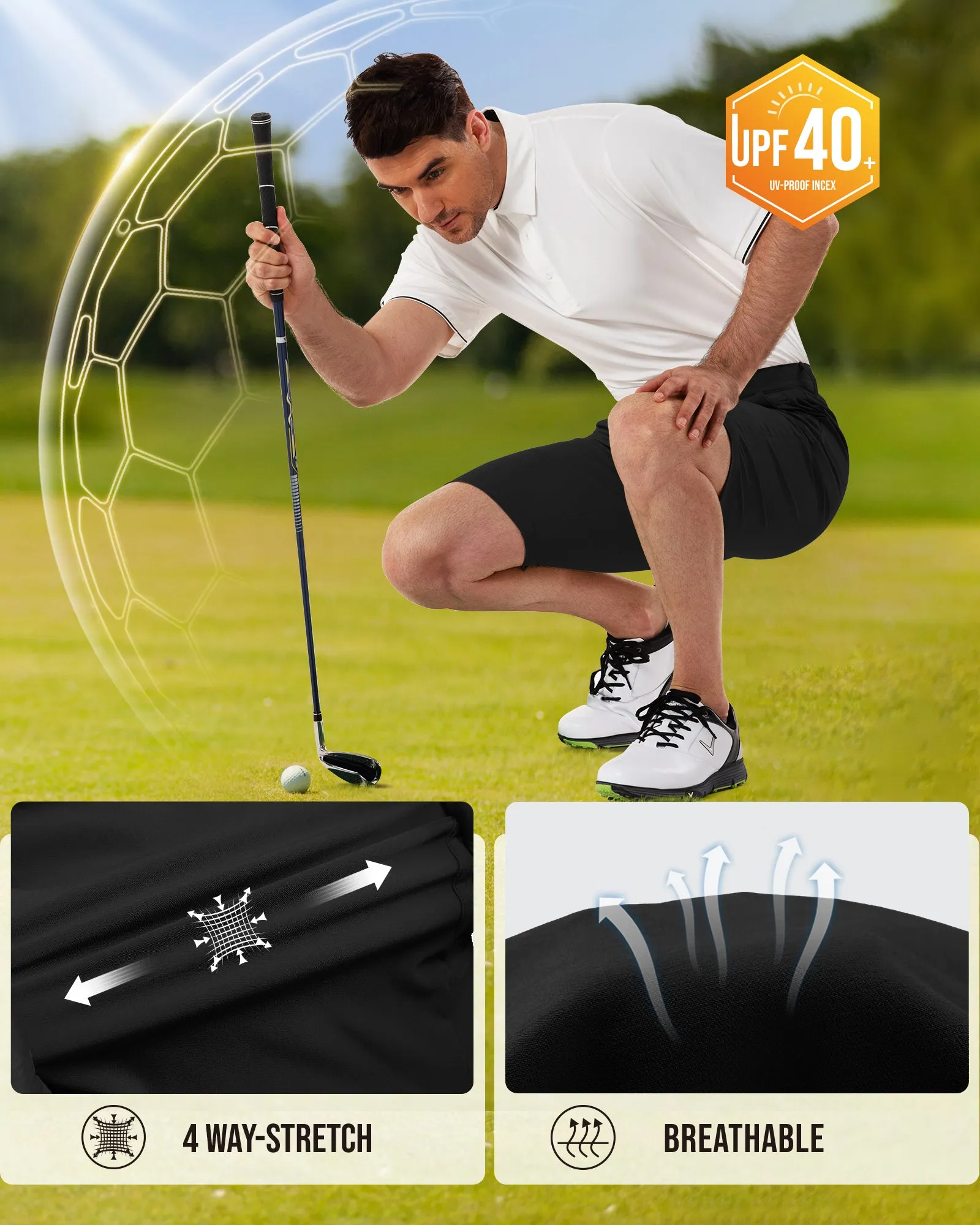 Men's 10" UPF 40  Water-Resistant Golf Shorts with 5 Pockets