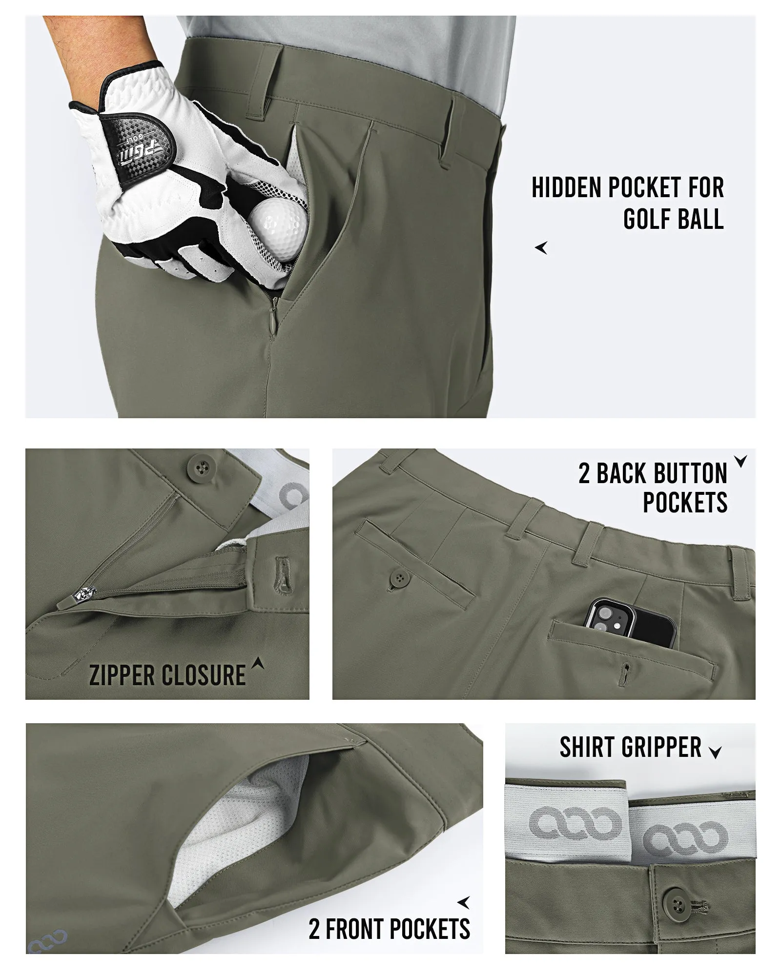 Men's 10" UPF 40  Water-Resistant Golf Shorts with 5 Pockets