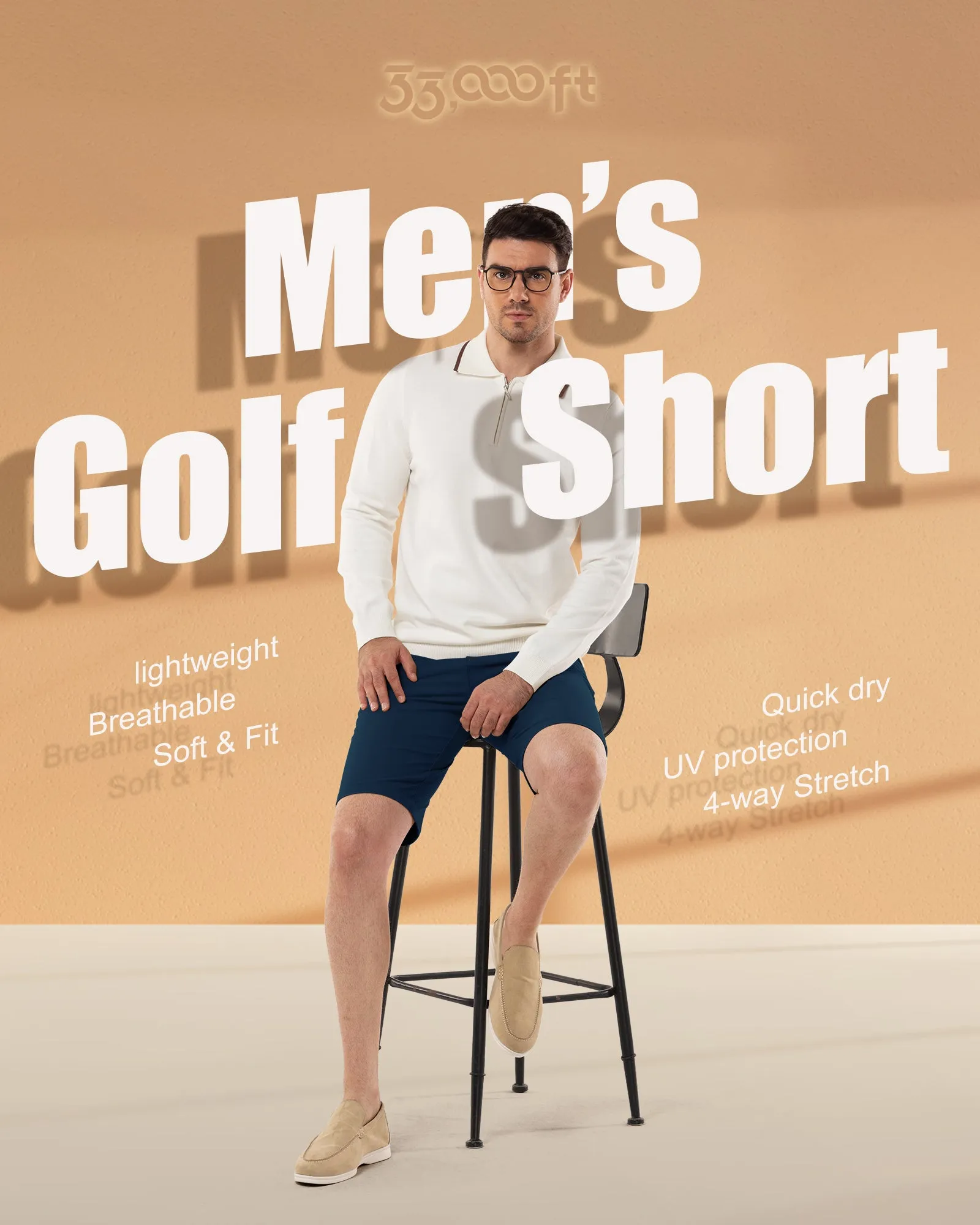 Men's 10" UPF 40  Water-Resistant Golf Shorts with 5 Pockets