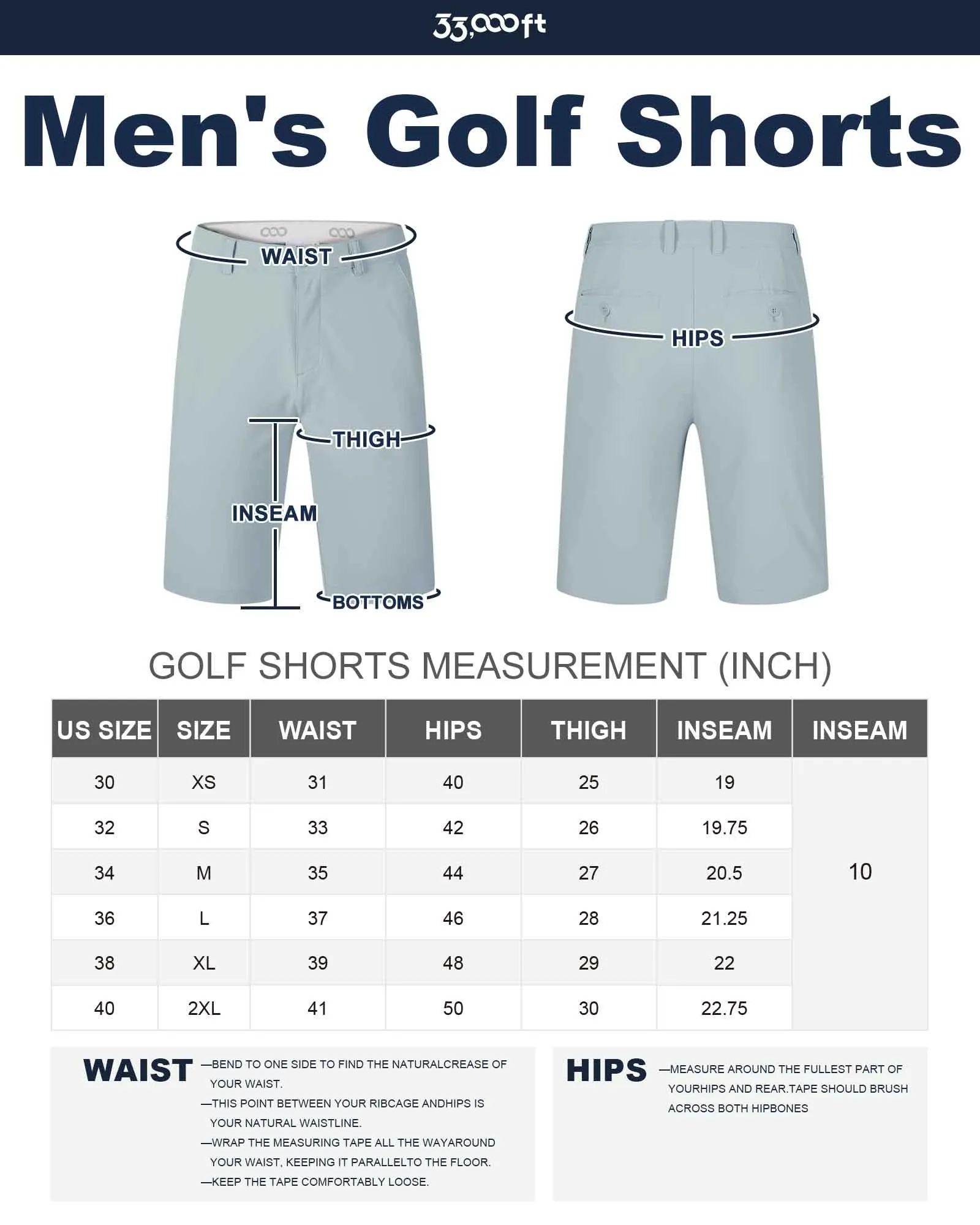 Men's 10" UPF 40  Water-Resistant Golf Shorts with 5 Pockets