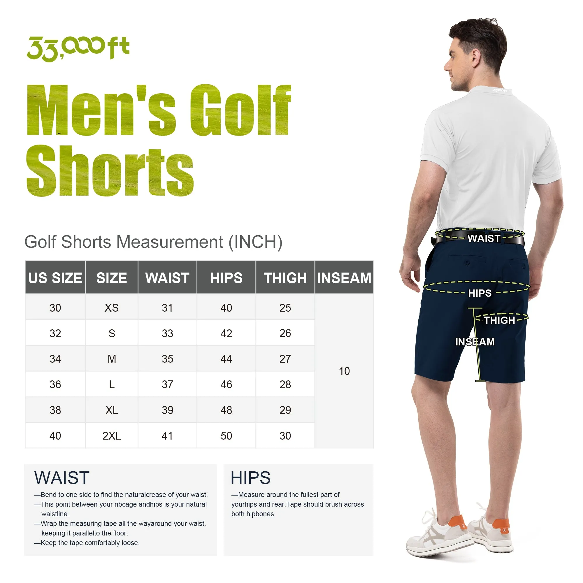 Men's 10" UPF 40  Water-Resistant Golf Shorts with 5 Pockets
