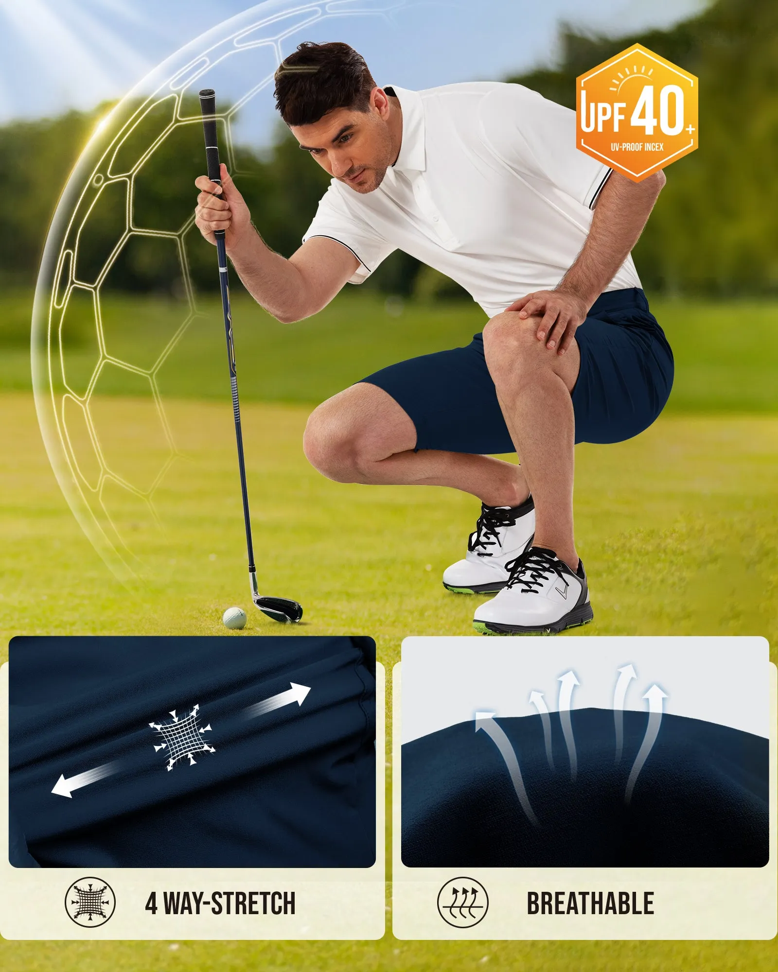 Men's 10" UPF 40  Water-Resistant Golf Shorts with 5 Pockets