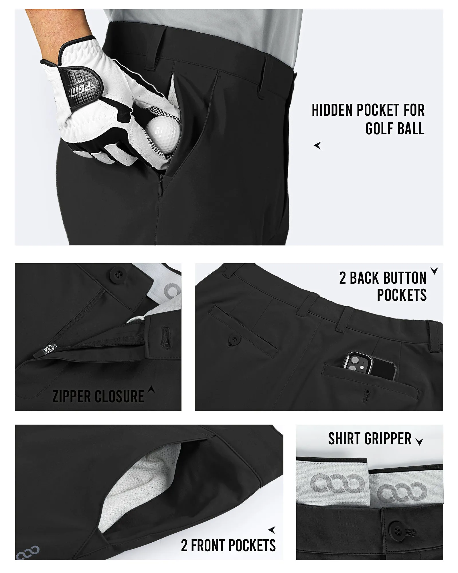 Men's 10" UPF 40  Water-Resistant Golf Shorts with 5 Pockets
