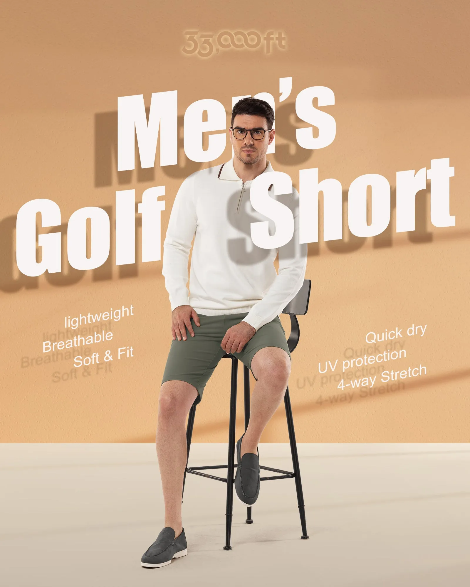 Men's 10" UPF 40  Water-Resistant Golf Shorts with 5 Pockets