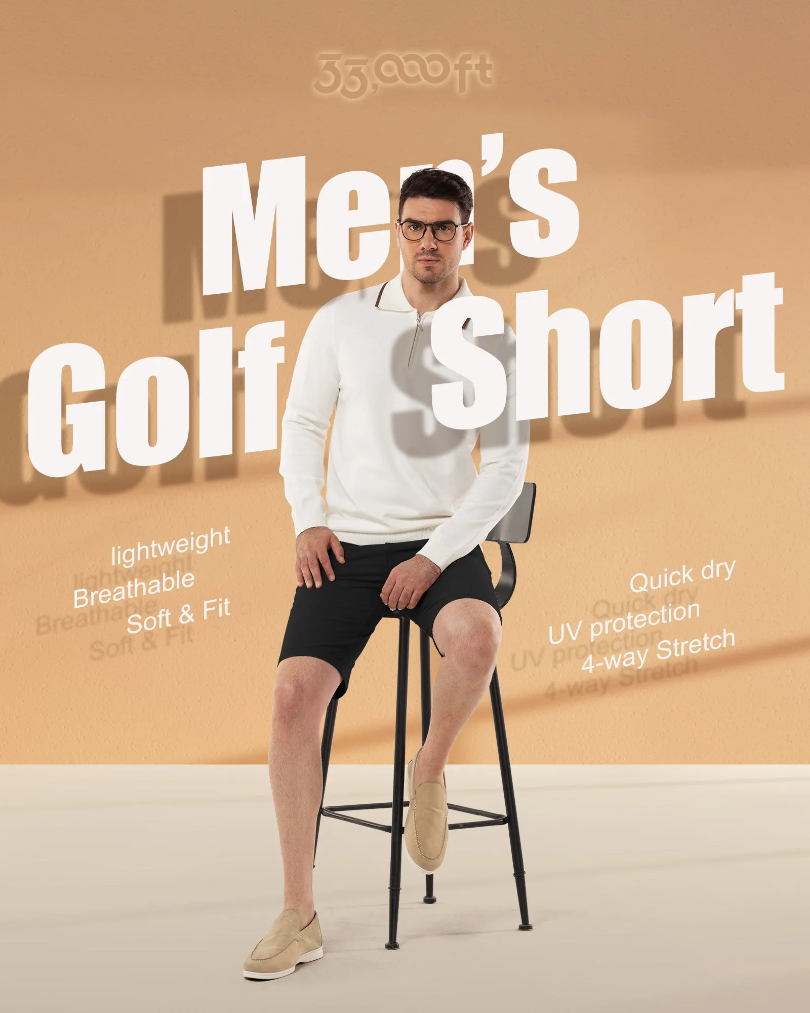 Men's 10" UPF 40  Water-Resistant Golf Shorts with 5 Pockets