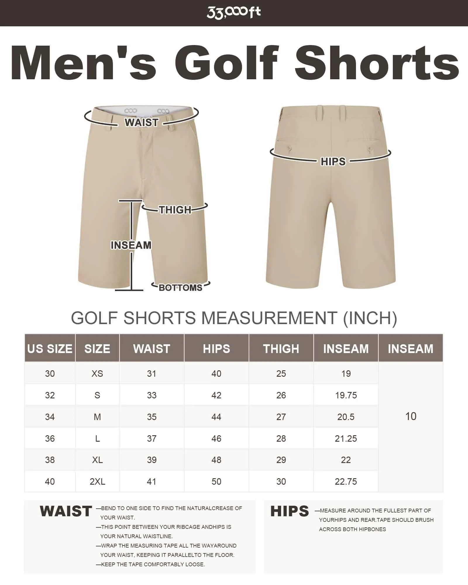 Men's 10" UPF 40  Water-Resistant Golf Shorts with 5 Pockets
