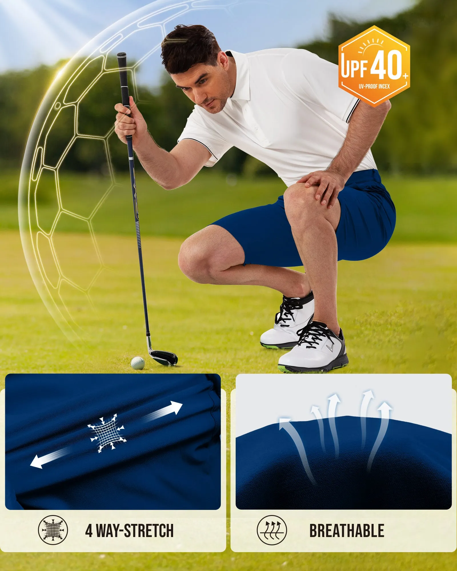 Men's 10" UPF 40  Water-Resistant Golf Shorts with 5 Pockets