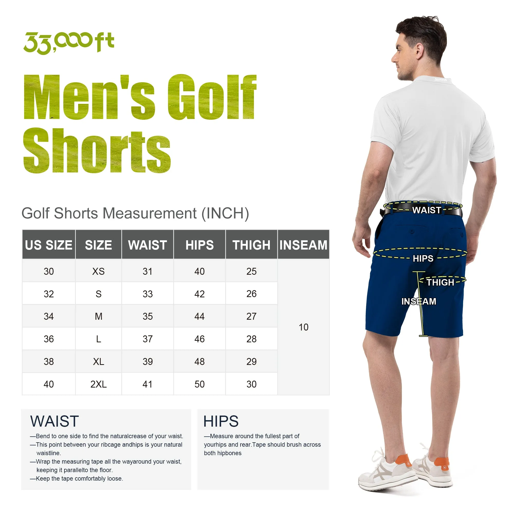 Men's 10" UPF 40  Water-Resistant Golf Shorts with 5 Pockets