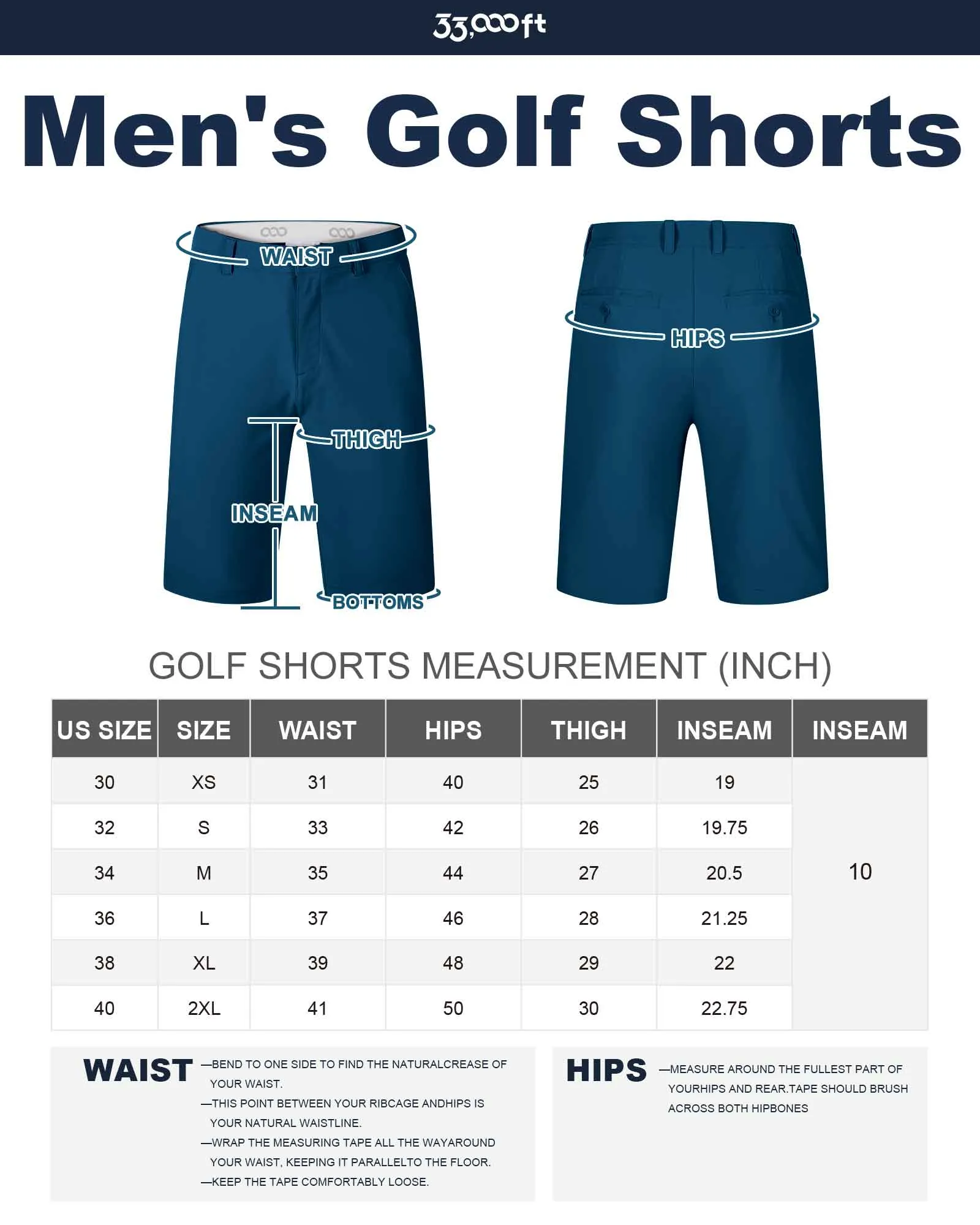 Men's 10" UPF 40  Water-Resistant Golf Shorts with 5 Pockets