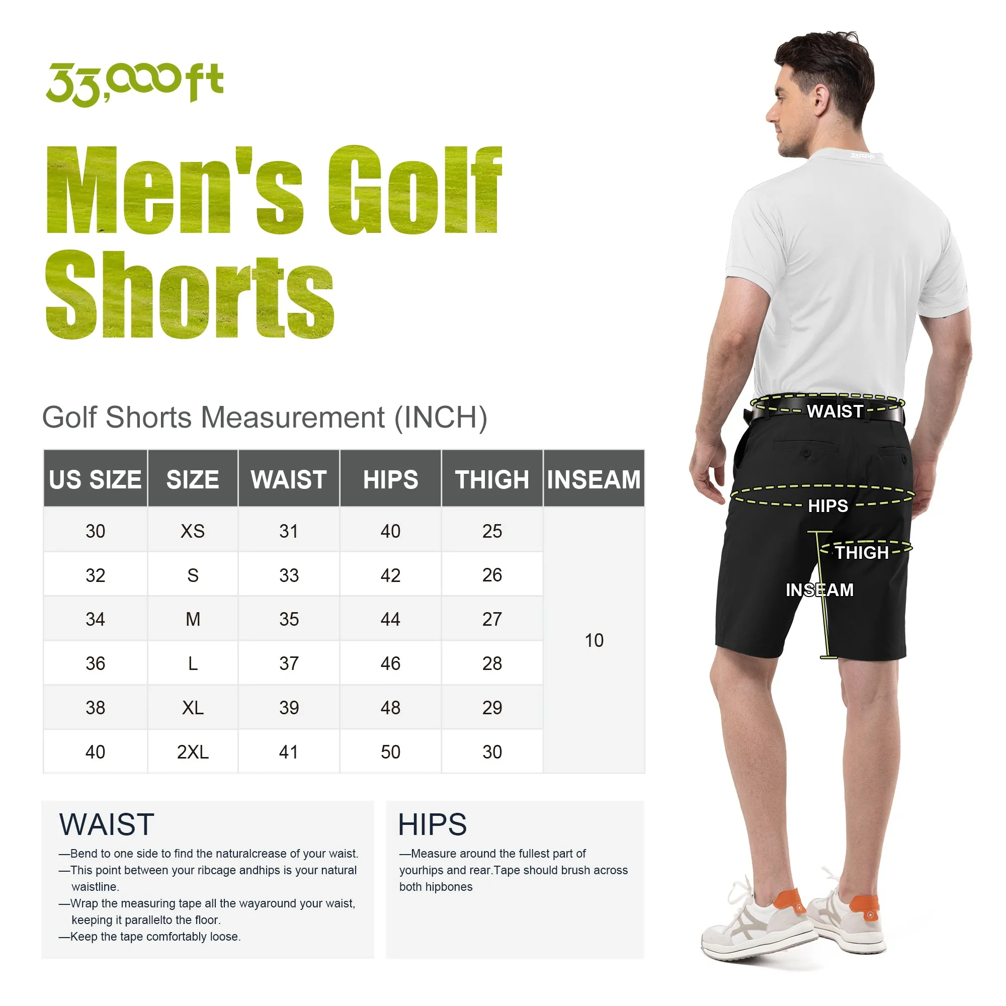Men's 10" UPF 40  Water-Resistant Golf Shorts with 5 Pockets