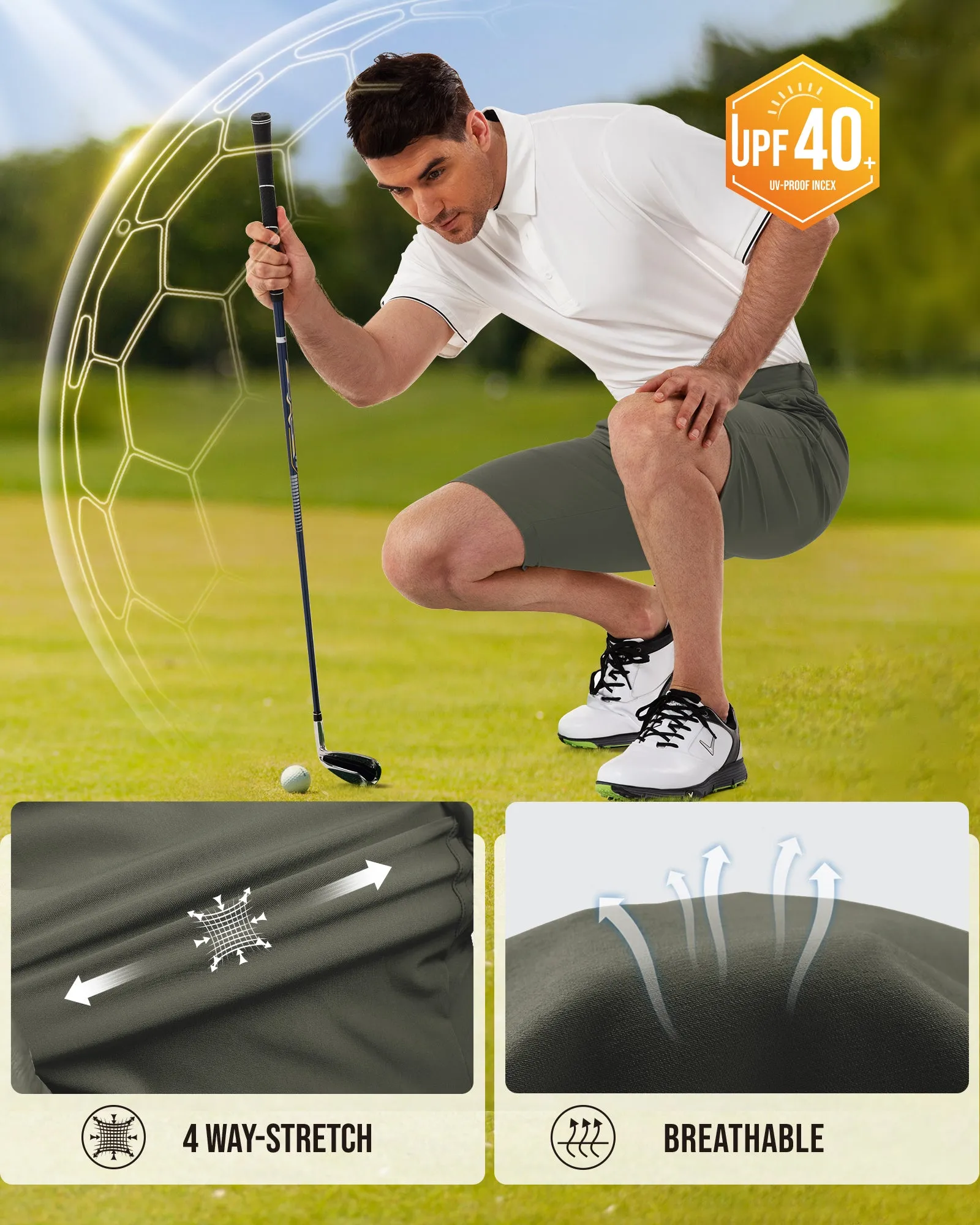 Men's 10" UPF 40  Water-Resistant Golf Shorts with 5 Pockets