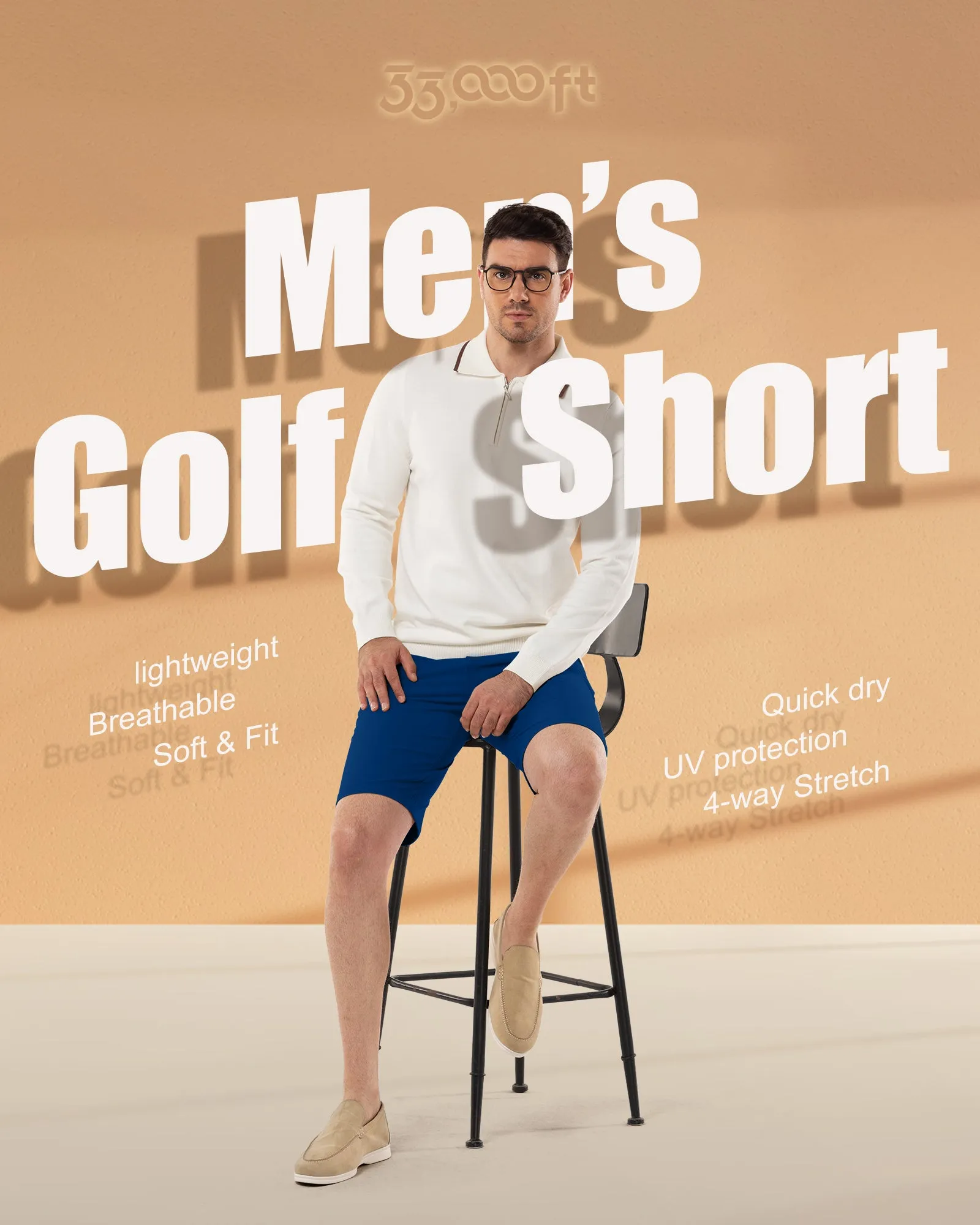 Men's 10" UPF 40  Water-Resistant Golf Shorts with 5 Pockets