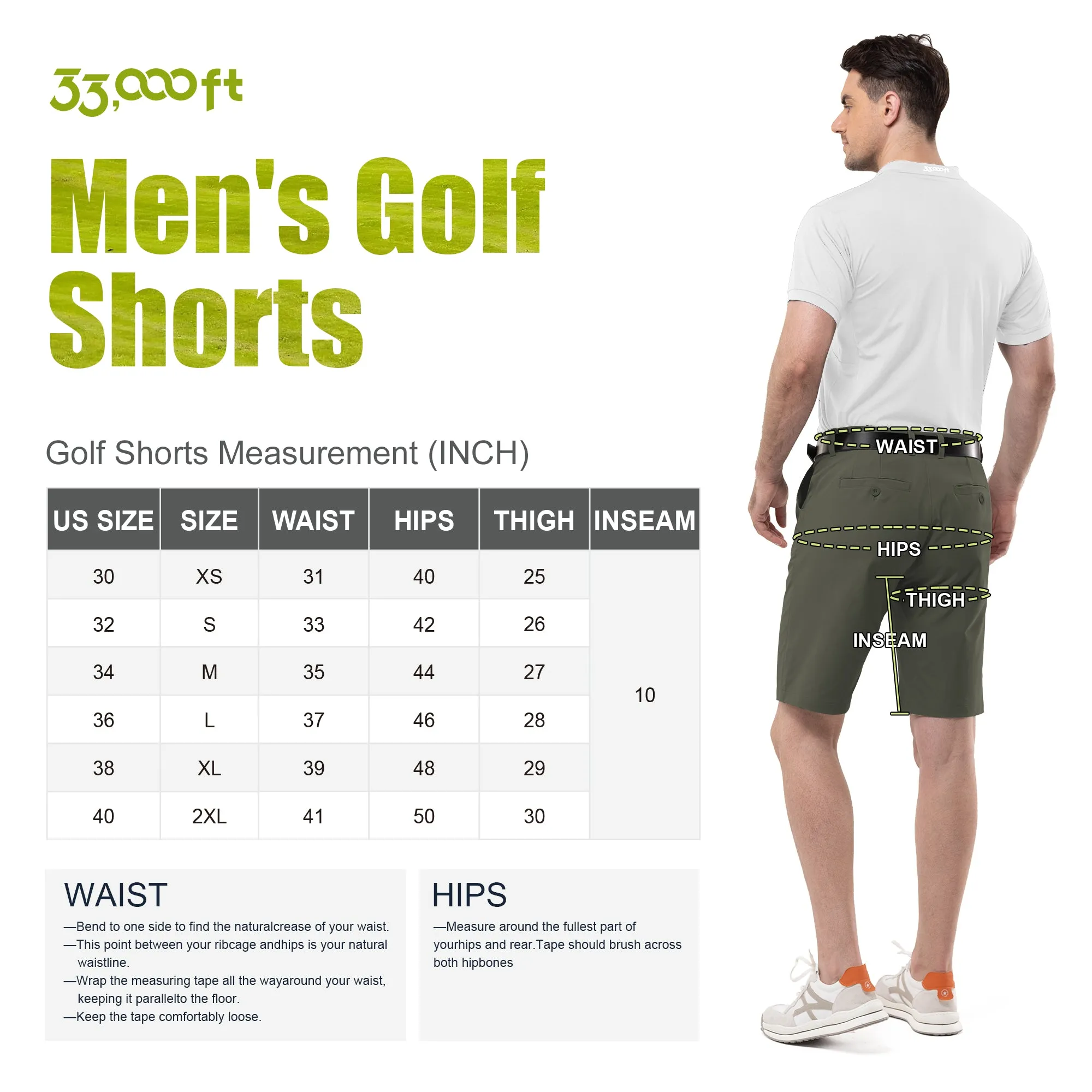 Men's 10" UPF 40  Water-Resistant Golf Shorts with 5 Pockets
