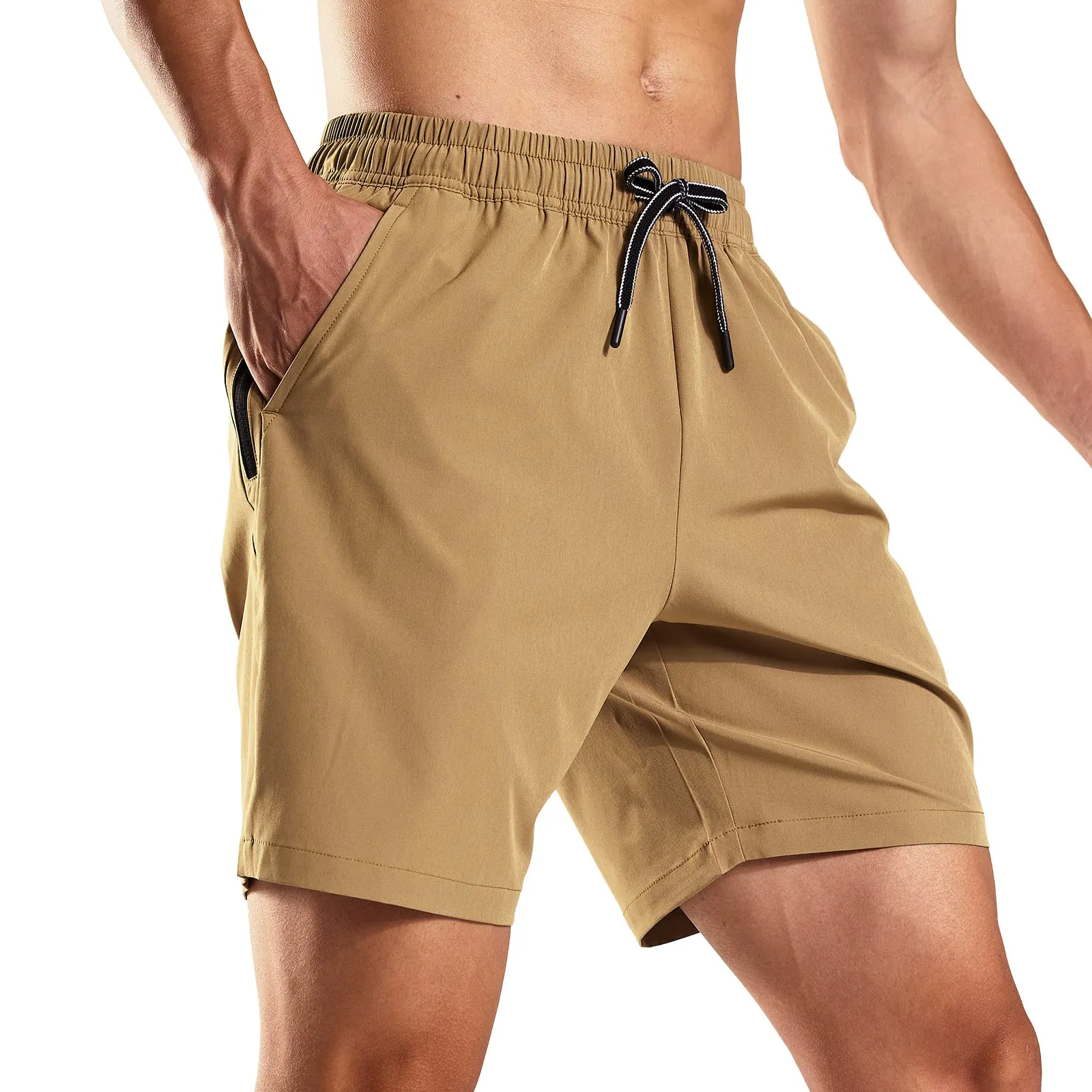 Men's Quick-Dry Running Shorts with Zipper Pockets 7 Inch