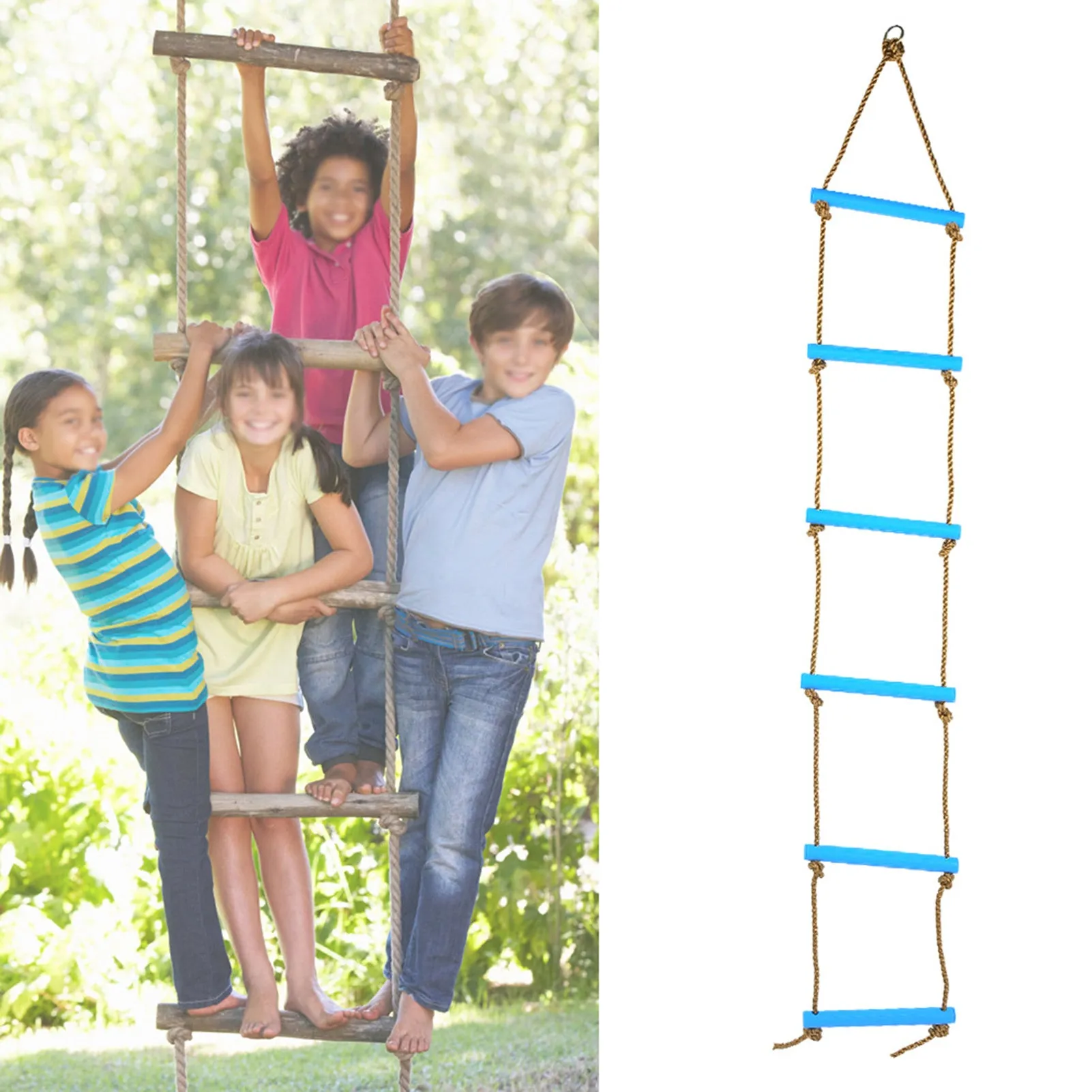 Outdoor Plastic SiX section Children Kids Rope Climbing Ladder Toy Exercise Equipment (Blue)