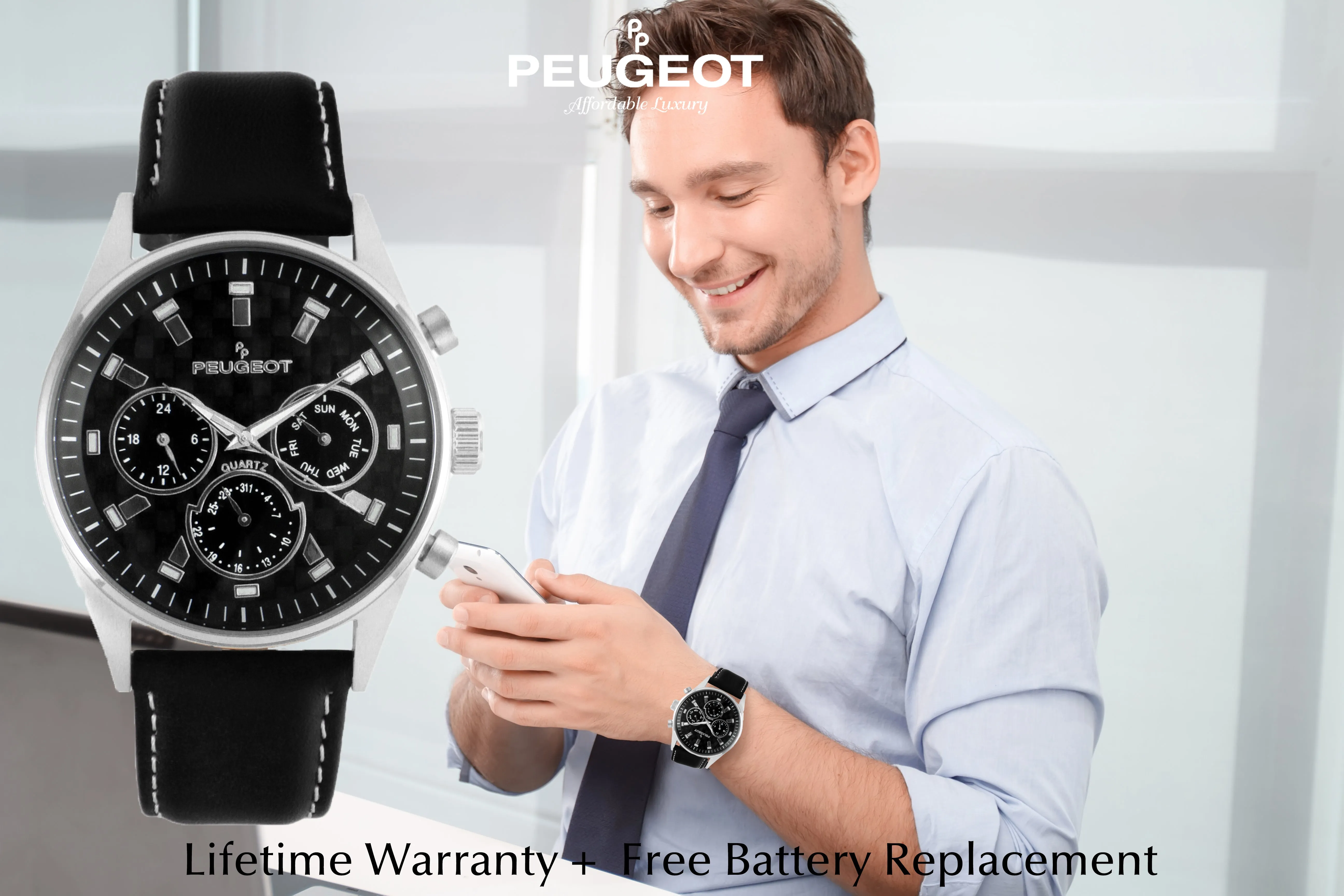 Peugeot Men Stainless Steel Multi Function Watch