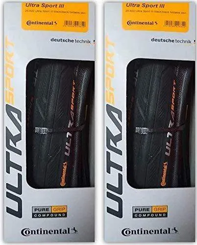 USED Continental Ultra Sport III 700x25 Black Folding Pure Grip Set of 2