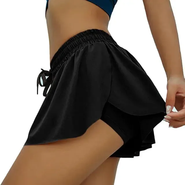 Women 2 In 1 Butt Scrunch Skirted Running Shorts Quick Dry Fake Skirt Sexy Gym Workout Short Pants Yoga Shorts