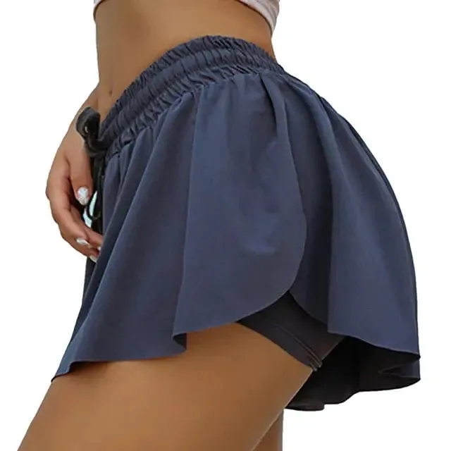 Women 2 In 1 Butt Scrunch Skirted Running Shorts Quick Dry Fake Skirt Sexy Gym Workout Short Pants Yoga Shorts