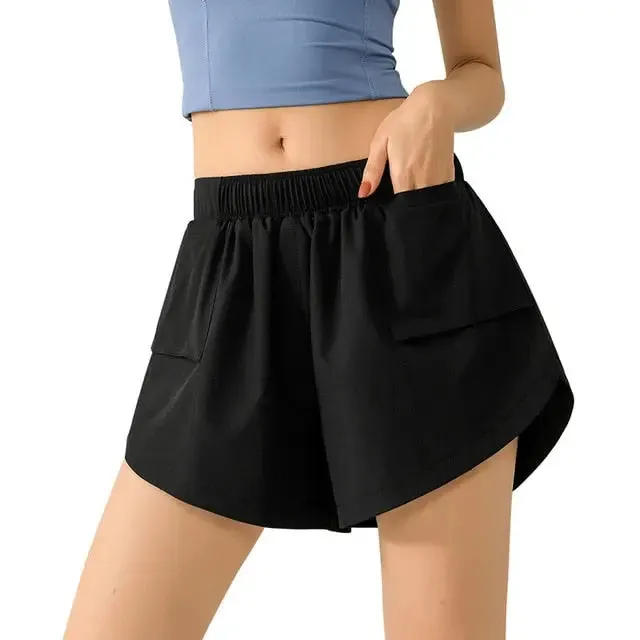 Women 2 In 1 Butt Scrunch Skirted Running Shorts Quick Dry Fake Skirt Sexy Gym Workout Short Pants Yoga Shorts