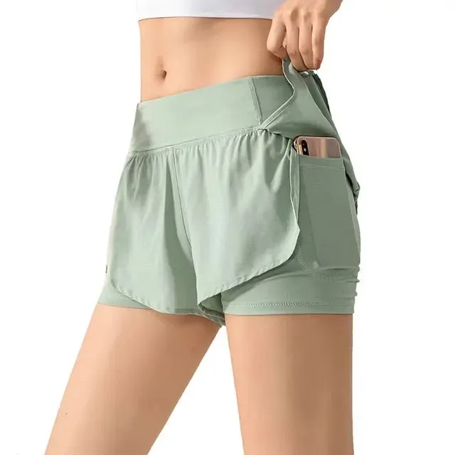 Women 2 In 1 Butt Scrunch Skirted Running Shorts Quick Dry Fake Skirt Sexy Gym Workout Short Pants Yoga Shorts