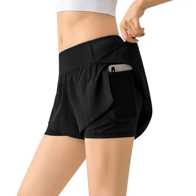 Women 2 In 1 Butt Scrunch Skirted Running Shorts Quick Dry Fake Skirt Sexy Gym Workout Short Pants Yoga Shorts
